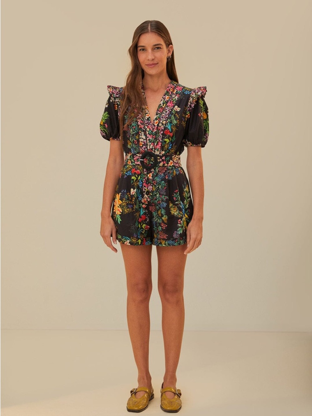 FARM Rio Black Delicate Forest Scarves Organic Cotton Romper